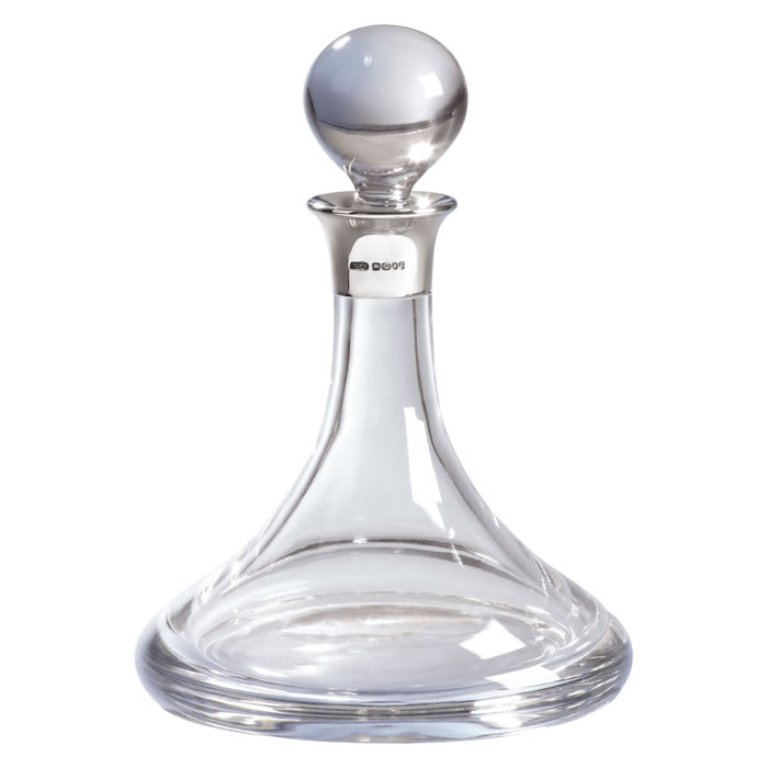 Sterling Silver Plain Crystal Ships 75Cl Decanter