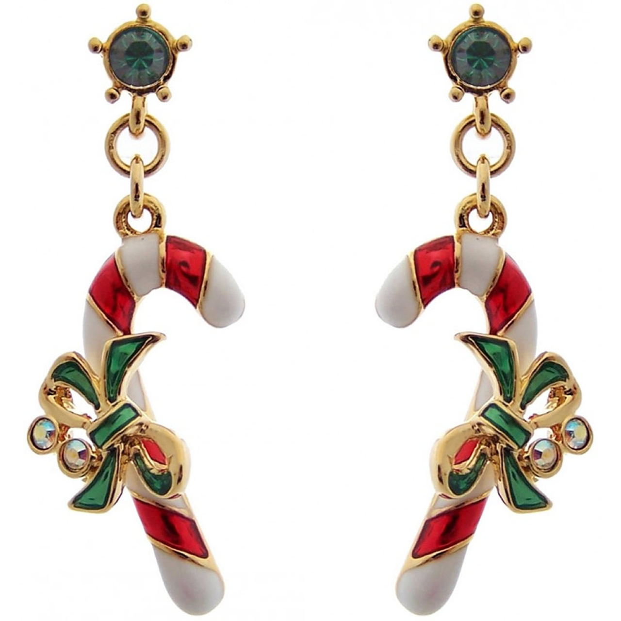 Christmas Candy Canes Gold Plated Earrings