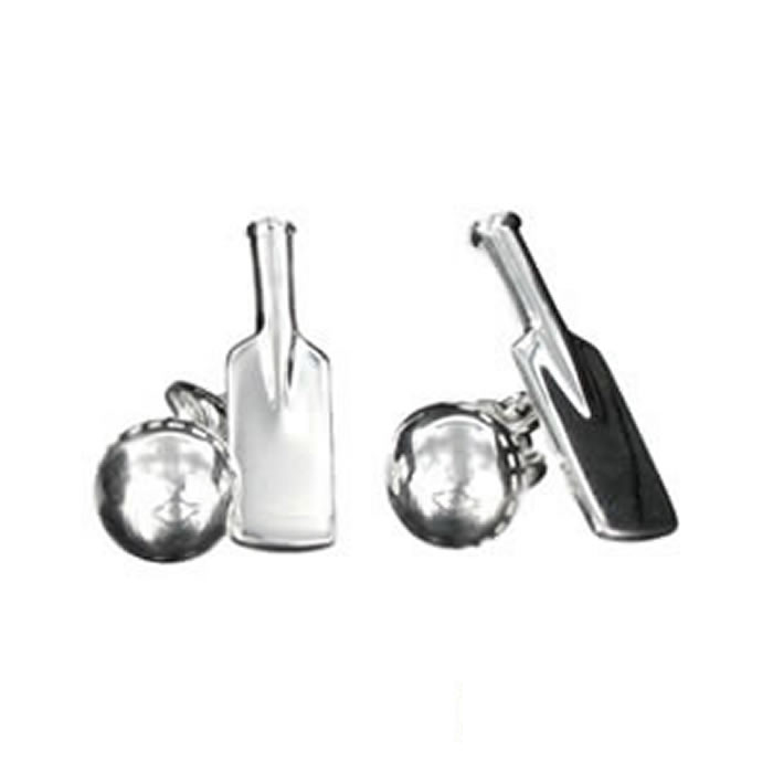 Sterling Silver Cricket Ball And Bat Cufflinks by Murry Ward