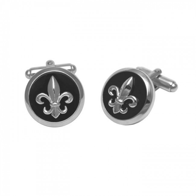 Sterling Silver Black Fleur De Lys Cufflinks