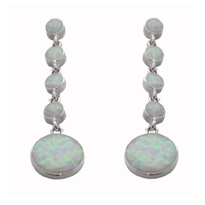 Sterling Silver Crushed Opal Round Drop Earrings
