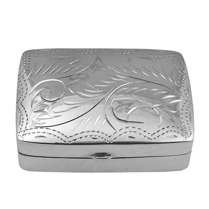 Sterling Silver Rectangular Engraved Pill Box