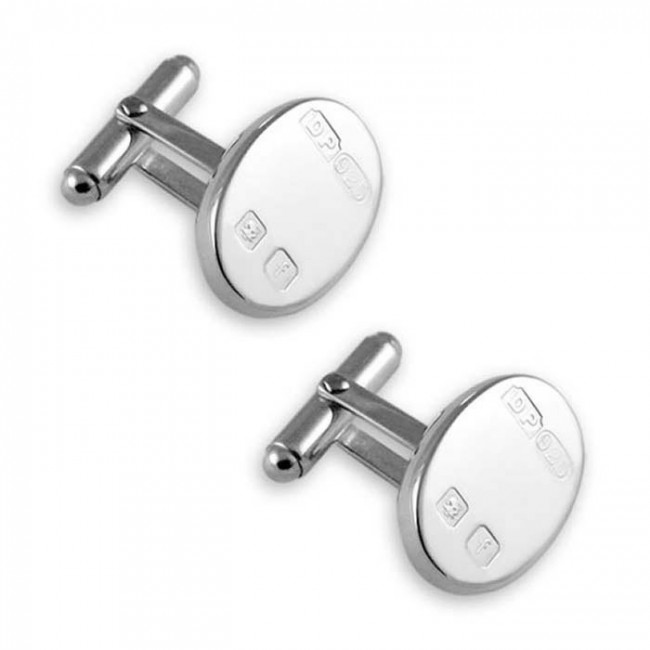 Sterling Silver Feature Hallmark Oval T Bar Cufflinks