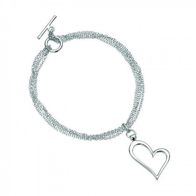 Silver t bar bracelet with heart top