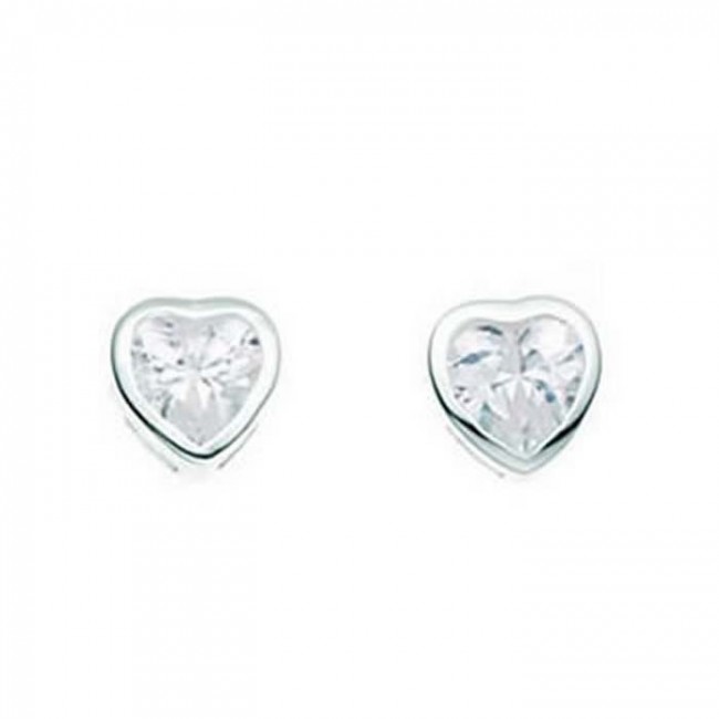 Sterling Silver Clear Cubic Zirconia Heart Stud Earrings