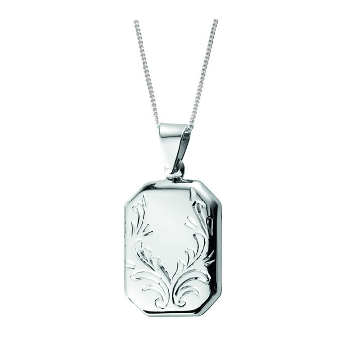 Sterling Silver Engraved Rectangle Locket Necklace