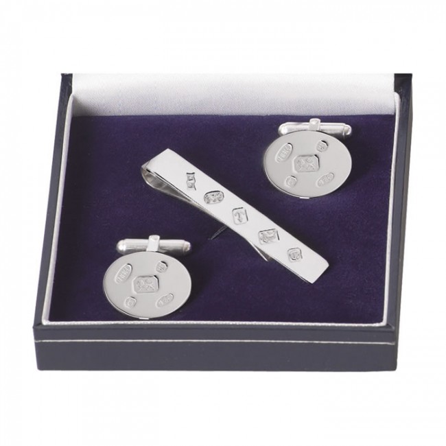 Sterling silver cufflinks and tie clip set outlet
