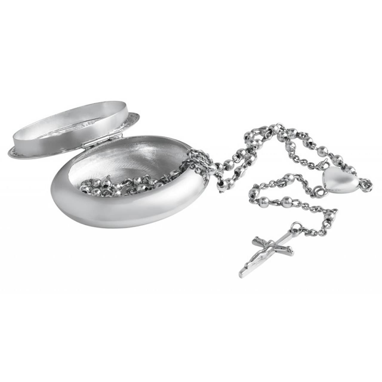 Sterling Silver Rosary Beads And Rosary Case Set