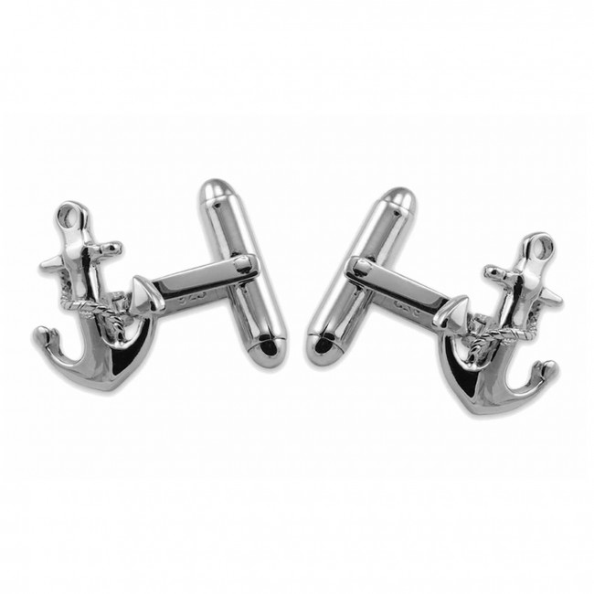 Sterling Silver Anchor Rope Cufflinks