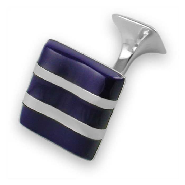 Stainless Steel Striped Lapis Cufflinks