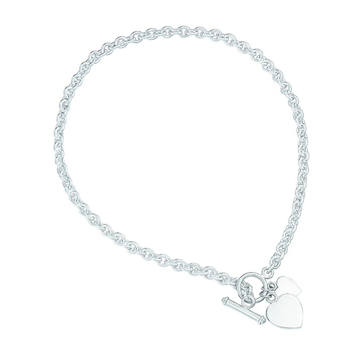 Sterling Silver 46cm Heart Tag T Bar 