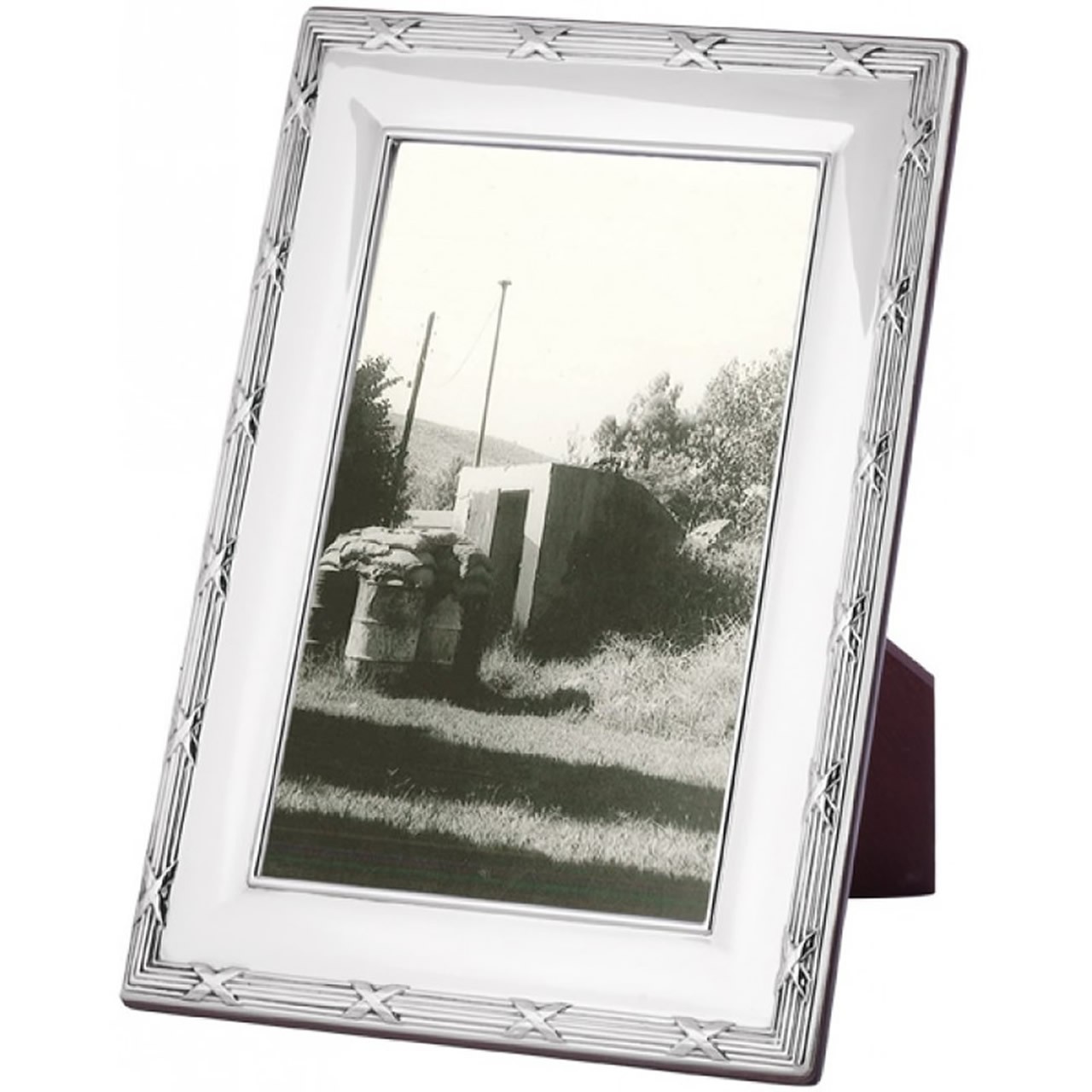 sterling silver reed and ribbon rectangular picture... Sterling Silver 20X25cm Ribbon And Reed Pattern Wooden Back Photo Frame