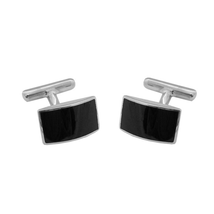 Tuscany Silver Men's Sterling Silver Onyx & Mother Of Pearl Rectangle Cufflinks - 19mm X 10mm, Hypoallergenic, Gift Box