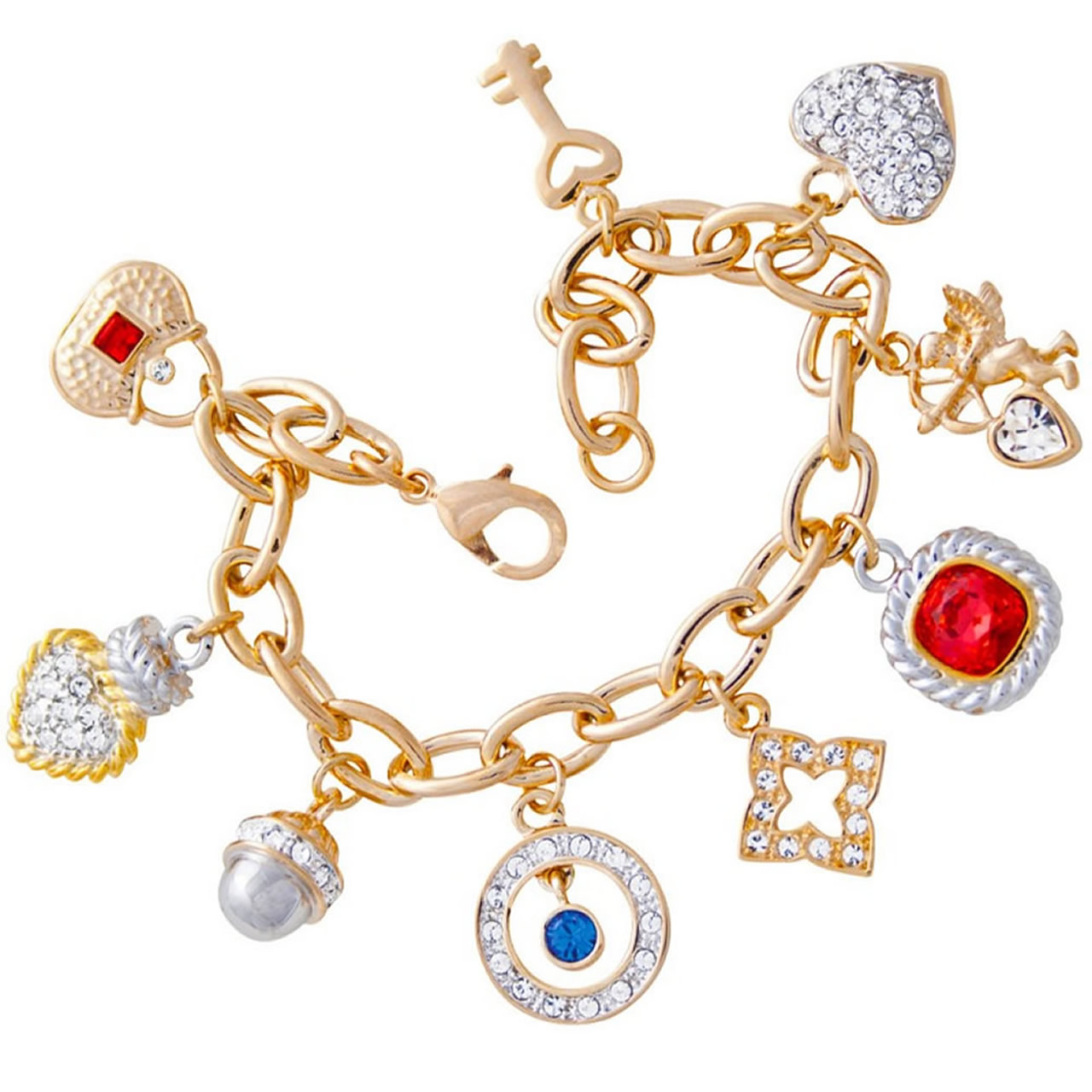 Stylish Art Nouveau Style Gold Plated Charm Bracelet
