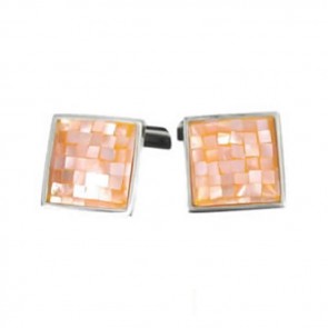 Sterling Silver Peach Chequered Shell Mosaic Cufflinks by Murry Ward