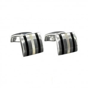 Sterling Silver Black Enamel Mop Cufflinks by Murry Ward