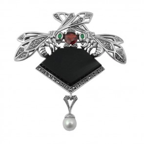 Sterling Silver And Onyx Art Nouveau Bee Brooch
