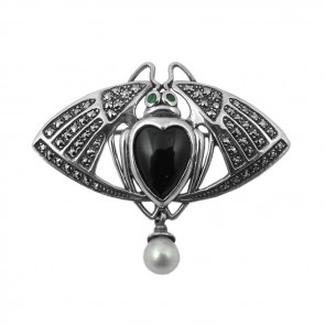 Sterling Silver Art Nouveau Black Fly Brooch