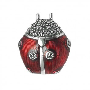 Sterling Silver Red Marcasite Ladybird Brooch