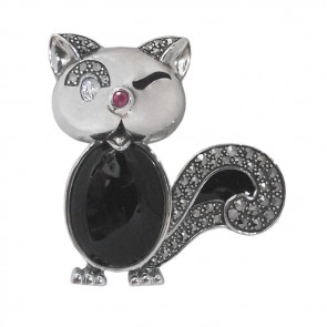 Sterling Silver Marcasite Winking Cat Brooch