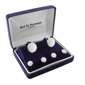 Sterling Silver Plain Cufflinks And Buttons Set