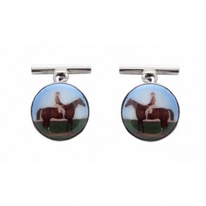 Sterling Silver Enamel Horse Rider Cufflinks