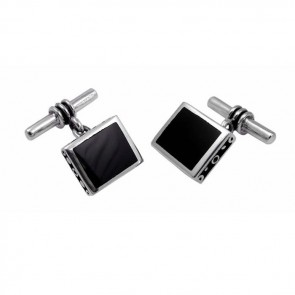 Sterling Silver Thick Square Black Agate Cufflinks