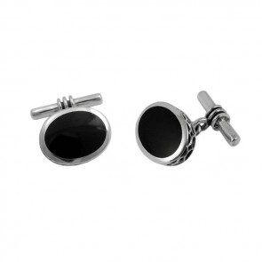 Sterling Silver Thick Oval Black Agate Cufflinks