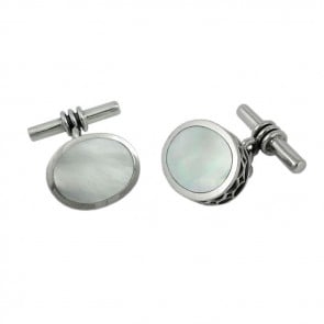 Sterling Silver Thick Oval Mother Of Pearl Cufflinks
