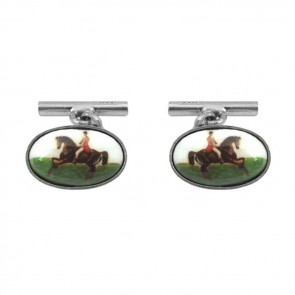 Sterling Silver Enamel Hunting Horse Cufflinks