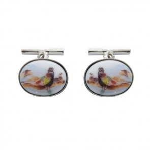 Sterling Silver Enamel Pheasant Cufflinks