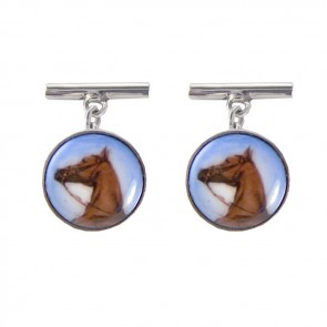 Sterling Silver Enamel Horse Cufflinks