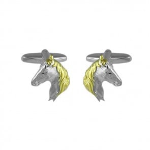 Sterling Silver With Gold Plate Horse Head Cufflinks
