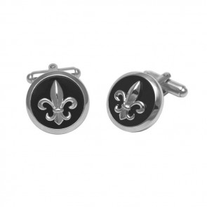 Sterling Silver Black Fleur De Lys Cufflinks