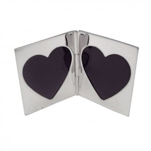 Sterling Silver Double Heart Miniature Folding Travel Photo Frame