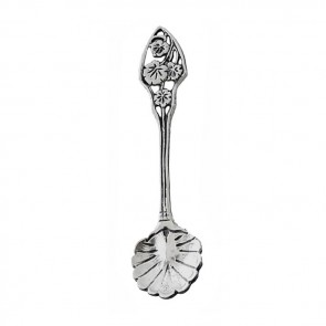 Sterling Silver Lilly Pad Patterned Salt Or Mustard Spoon