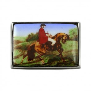Sterling Silver Fox Hunting Picture Pill Box