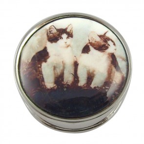 Sterling Silver Kitten Picture Pill Box