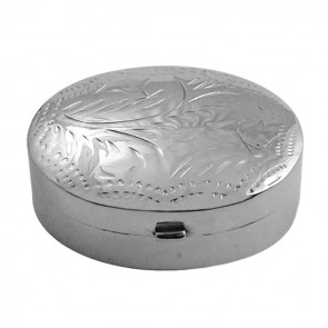 Sterling Silver Oval Patterned Engraved Pill Box