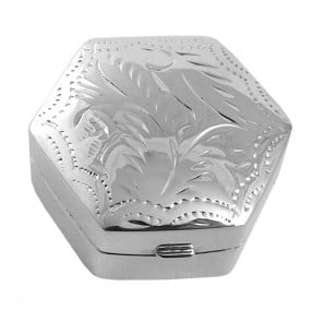 Sterling Silver Hexagon Shaped Engraved Pill Box