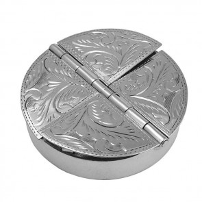 Sterling Silver 4 Piece Round Engraved Pill Box