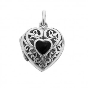 Sterling Silver Black Heart Shaped Locket Pendant