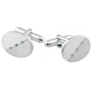 Sterling Silver Diamond 3 Stone 2 Tone Oval Cufflinks