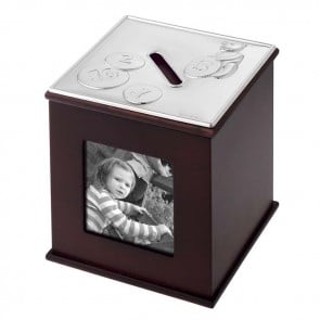 Sterling Silver And Wood Photograph Money Box Mahogany Finish