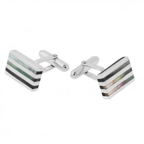 Sterling Silver Black Shell Stripe Post Cufflinks