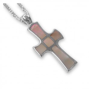 Sterling Silver Pink Shell Cross Necklace