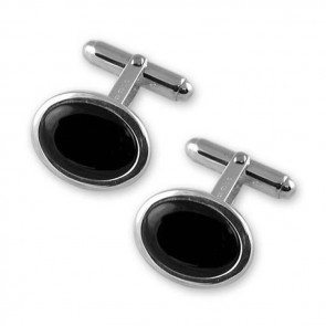 Sterling Silver Onyx Oval Bordered Cufflinks