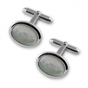 Sterling Silver Oval Border Style Mother Of Pearl Cufflinks