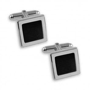 Sterling Silver Simple Style Onyx Square Cufflinks