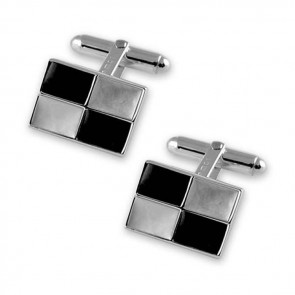 Sterling Silver Mother Of Pearl And Onyx Chequered Cufflinks